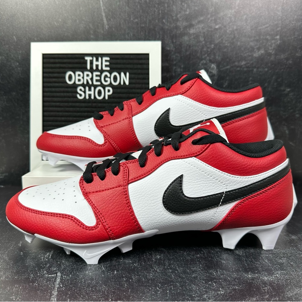 AIR JORDAN 1 LOW TD CHICAGO MENS FOOTBALL CLEATS SIZE 12 LEATHER WHITE RED BLACK